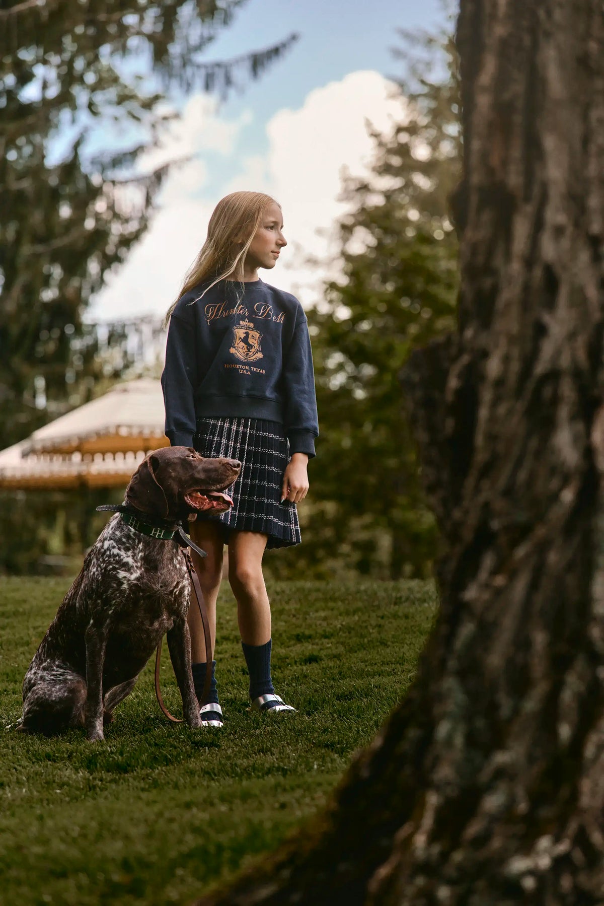 The Kids Pattie Skirt in St. Andrews Check paired with our Kids Heritage Sweatshirt. 