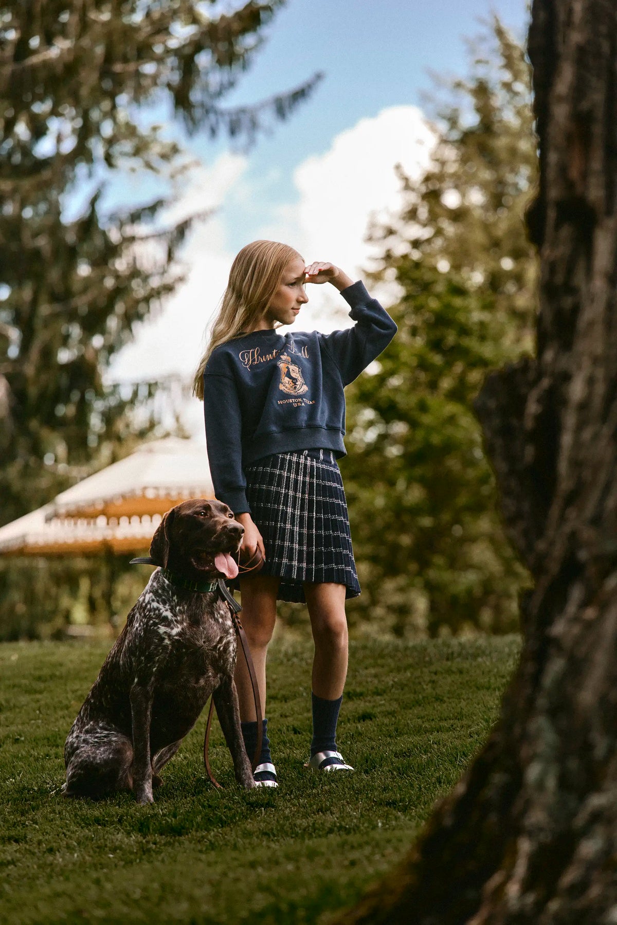 The Kids Pattie Skirt in St. Andrews Check paired with our Kids Heritage Sweatshirt. 