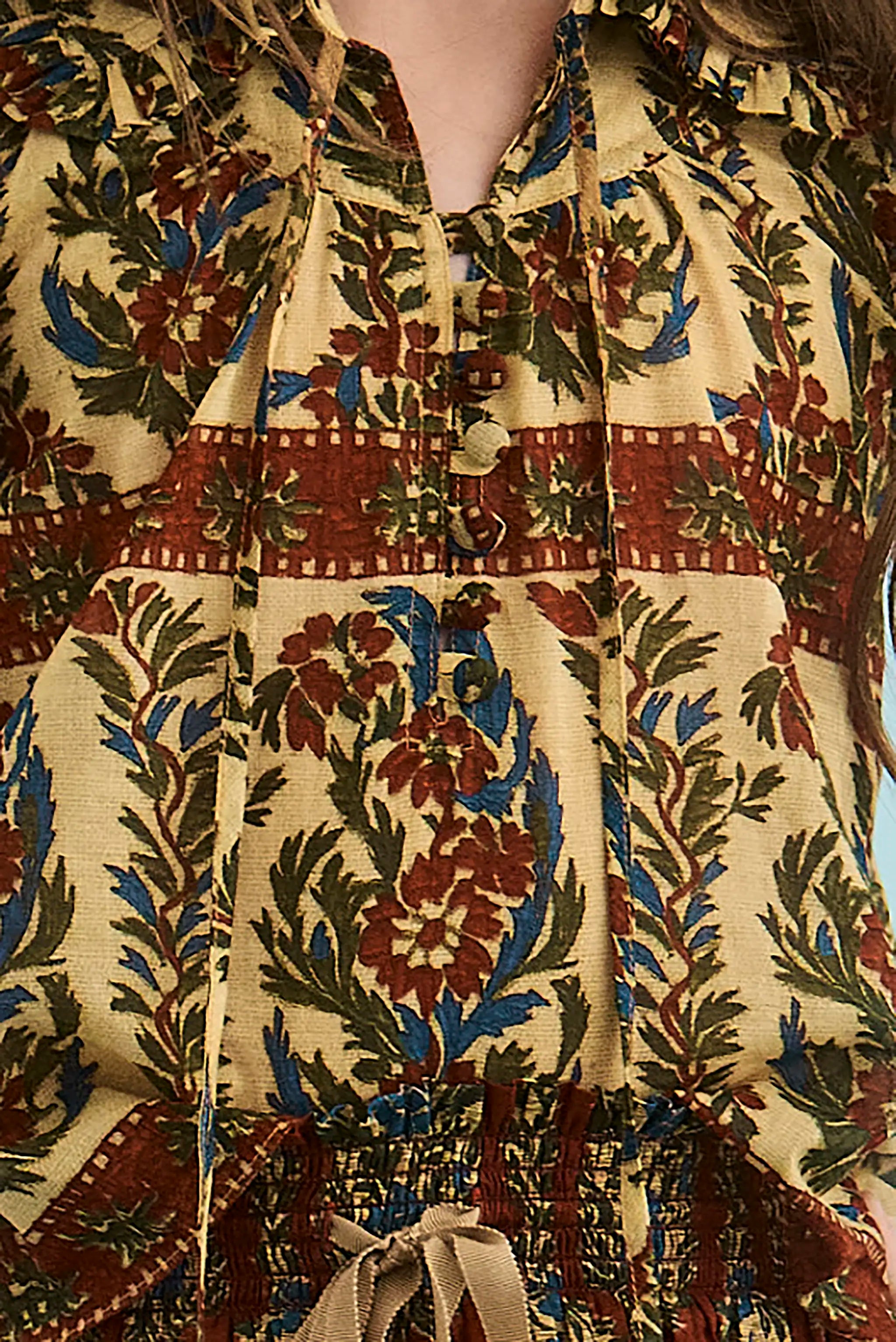 Close up of the Kids Mayfair Blouse in Amber Glen Cream. 