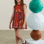 The Kids Piper Dress in Birds of a Feather Maroon. 