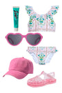 The Kids Two-Piece Swimset in Pink Trellis styled.