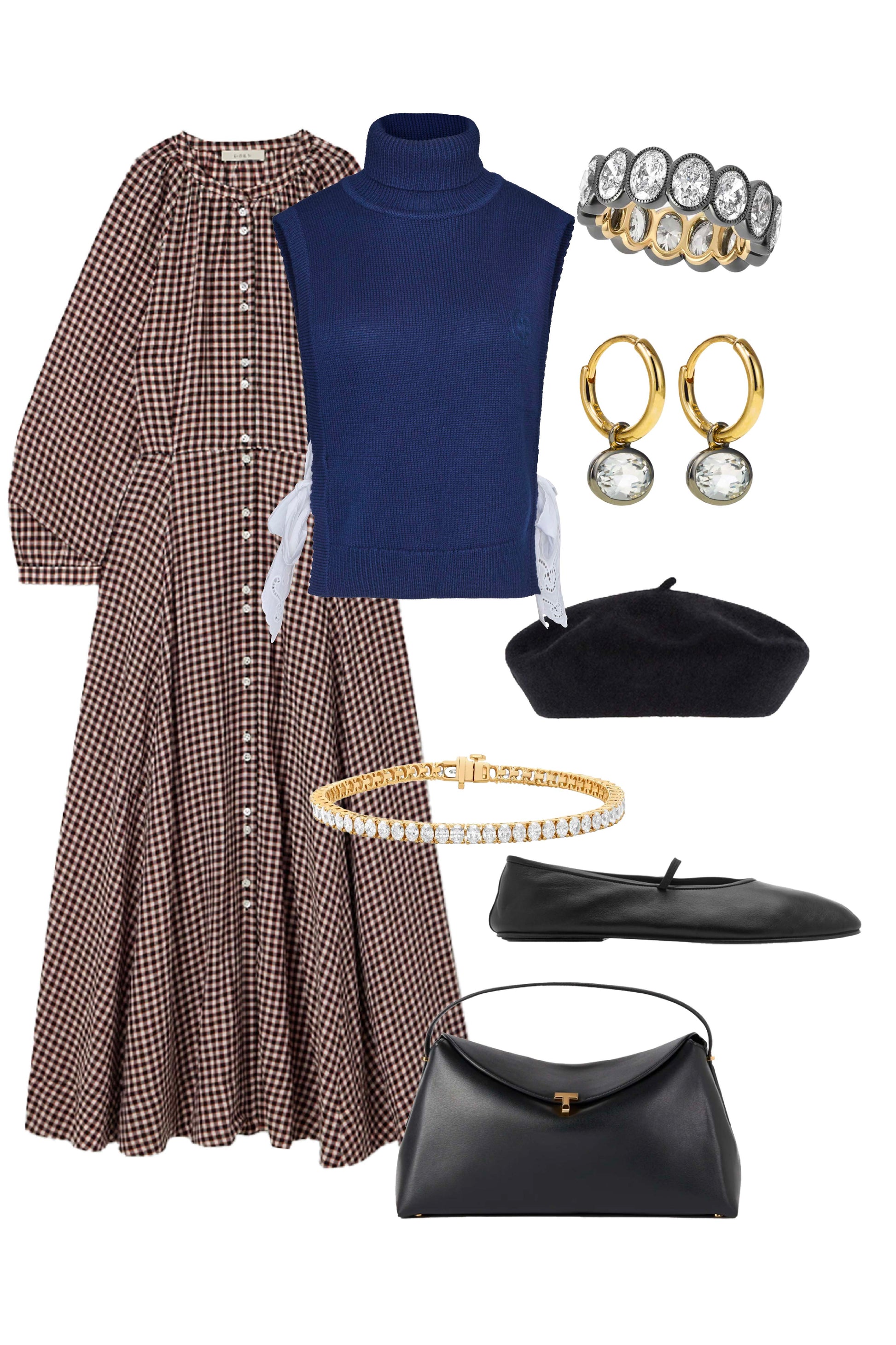 Navy wool blend turtleneck with an open side seam with embroidered eyelet ties.