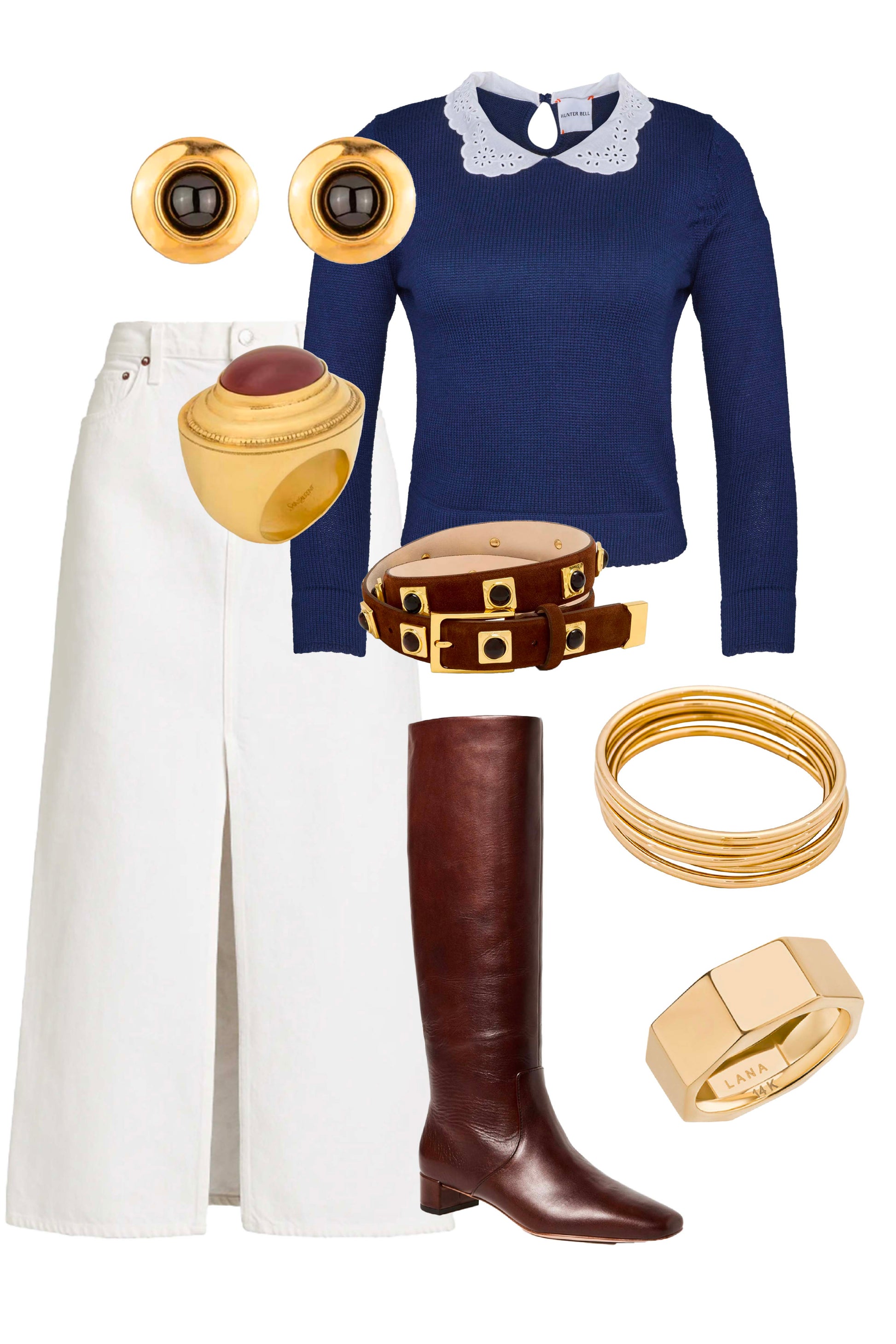 Fitted long-sleeve sweater with a delicate lace-look and eyelet-detailed collar. 