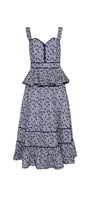 Vine Stripe peplum midi dress with a sleeveless bodice, sweetheart neckline, full circle skirt.