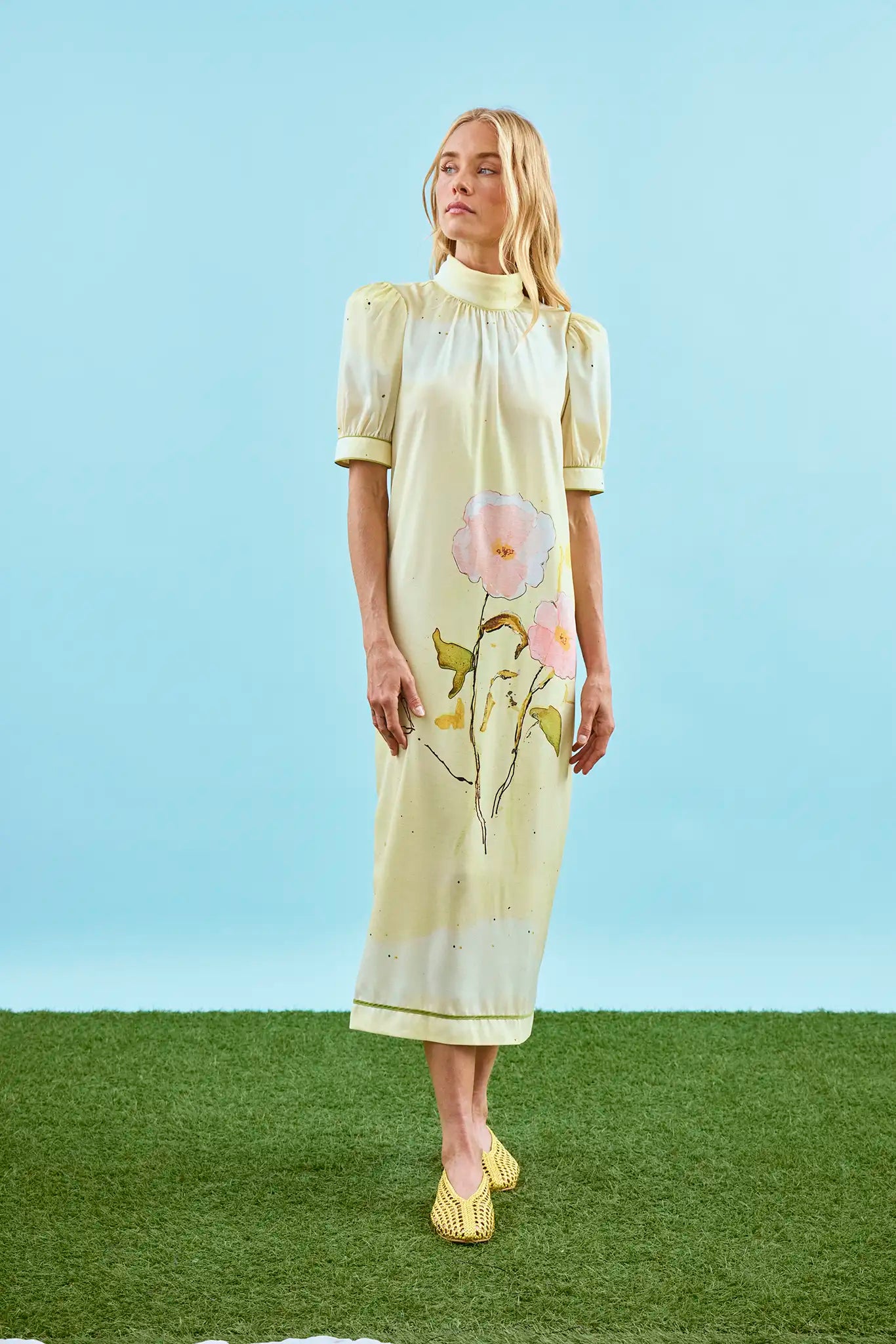 The Langley Dress, mock neck dress, in Quiet Bloom.
