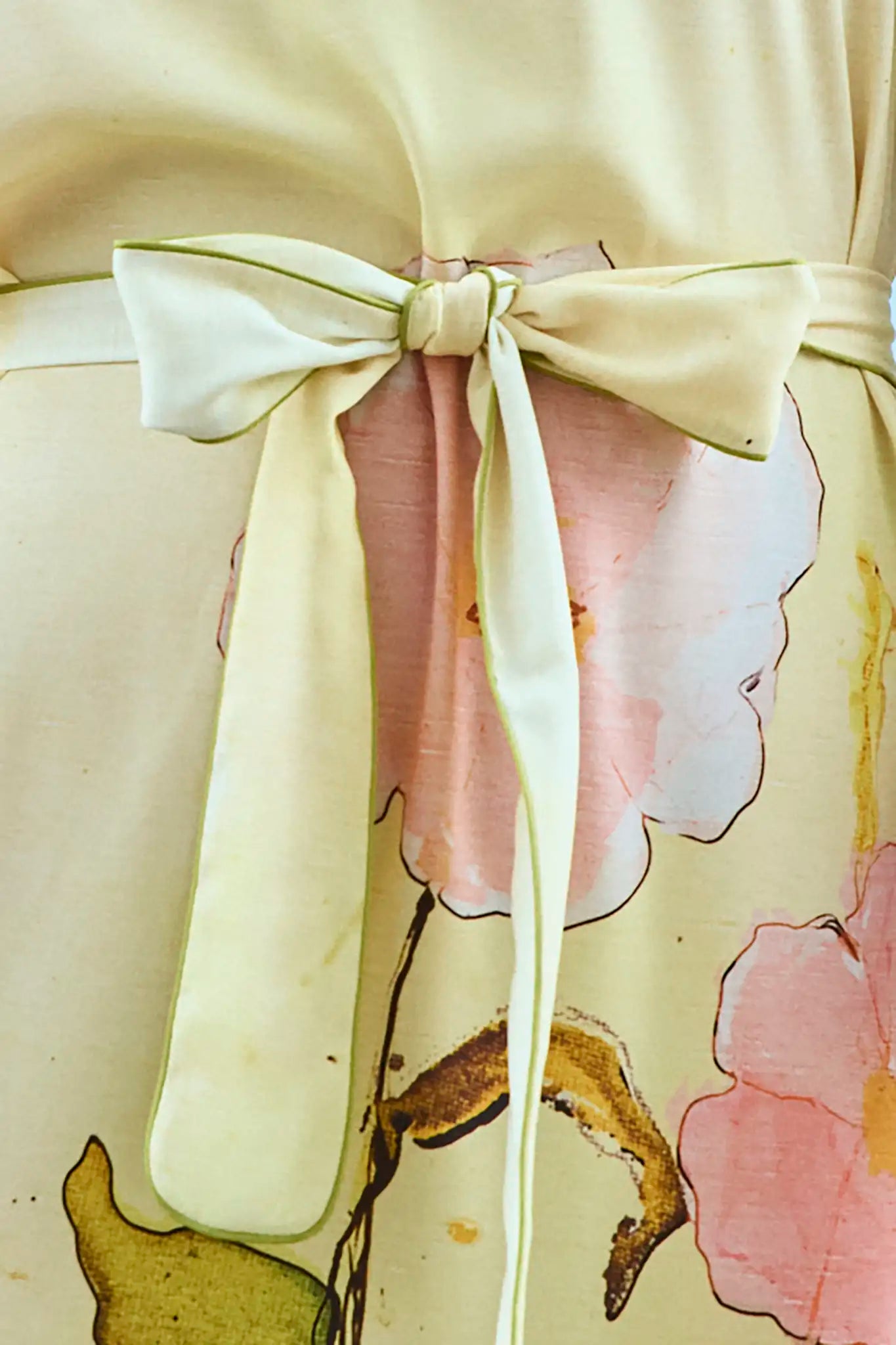 Close up of the Langley Dress, mock neck dress, in Quiet Bloom.