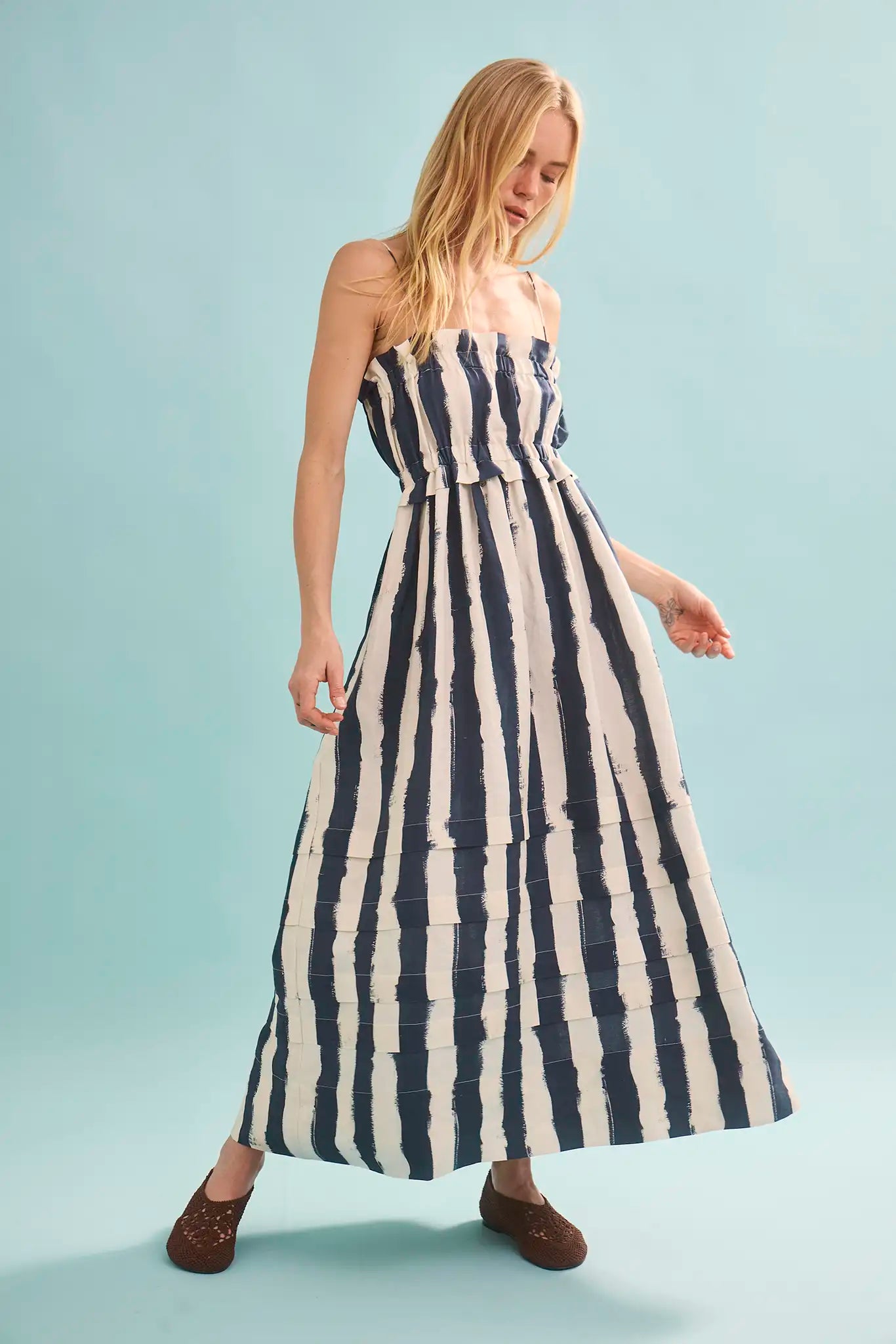 Larkin Dress | Navy Striped Spaghetti Strap Dress