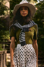 The Lee Top in Pine Grove paired with the Dominic Skirt in Thistle & Vine Cream. 