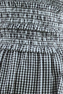 Close up of The Louise Dress, seersucker black and white gingham 