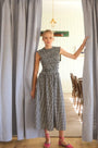 The Louise Dress, seersucker black and white gingham on model