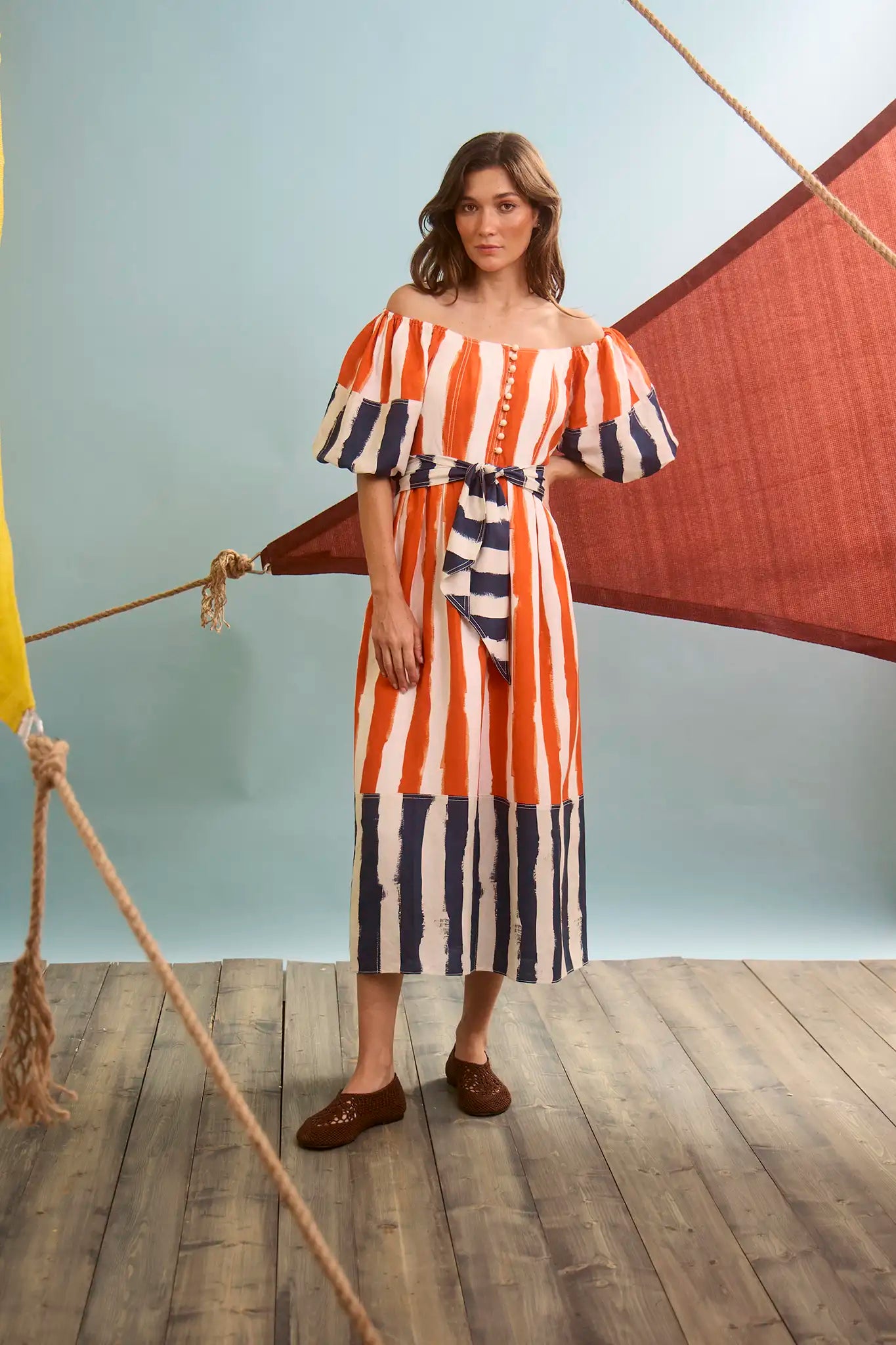 red stripe summer dress Red Stripe Belem Poplin Midi Dress