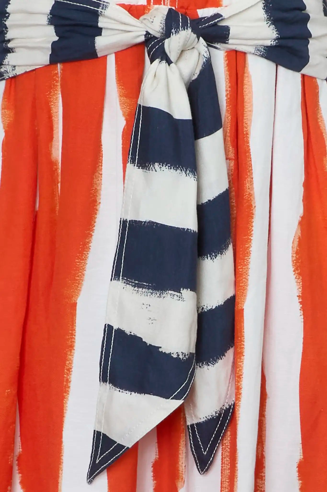 Close up of the Lucy Dress in Lighthouse Stripe Red.
