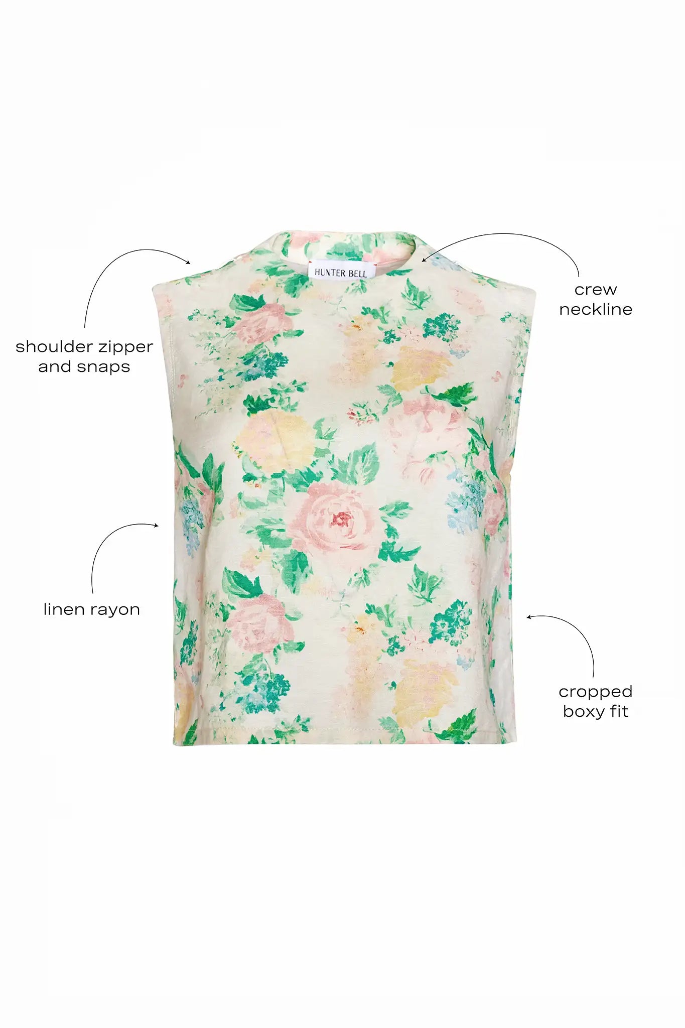 The Manning Top in Garden Rose Peony with call outs.