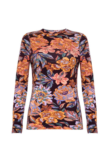 The Margaret floral top has a fitted silhouette and a classic crew neckline.