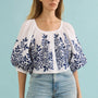The Marie Top in White Rose Fence paired with denim. 