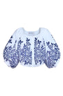 The Marie Top in White Rose Fence paired with denim. 