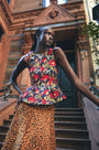 The Marlow Top in Palais Floral Gold paired with the Ida Skirt in Soho Leopard Camel. 