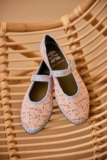 The Hunter Bell x Sveti Stefan Mary Jane are hand sewn slippers made in a vibrant floral print.