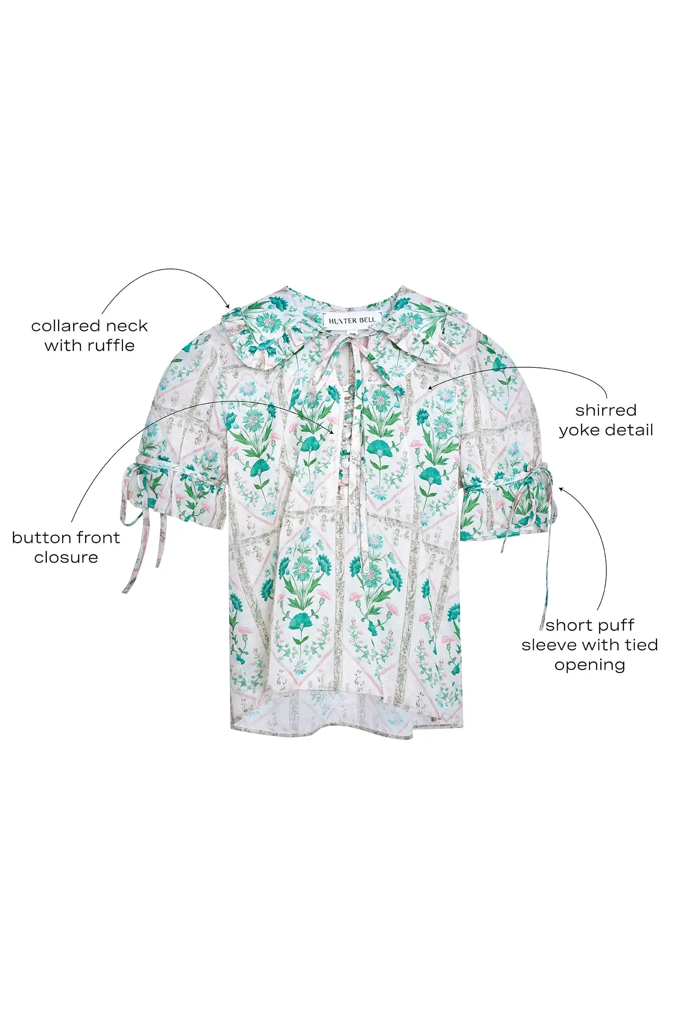 The Kids Mayfair Top in Pink Trellis with call outs.