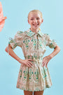 The Rosie Skirt in Pink Trellis paired with matching Kids Mayfair Top.