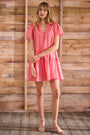 Peony cotton-silk voile swing mini dress with a ruffled crew neckline & short tiered flutter sleeves