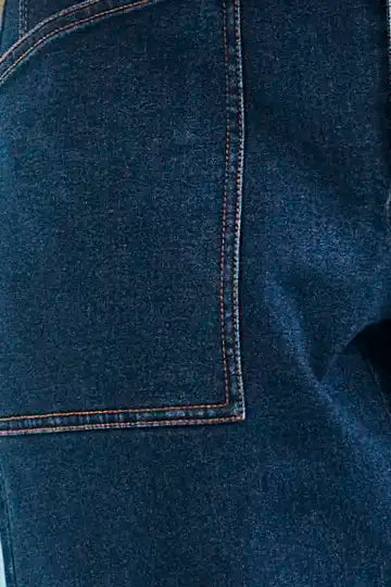 Close up of the Mallory Jeans in Blue Ridge Denim. 