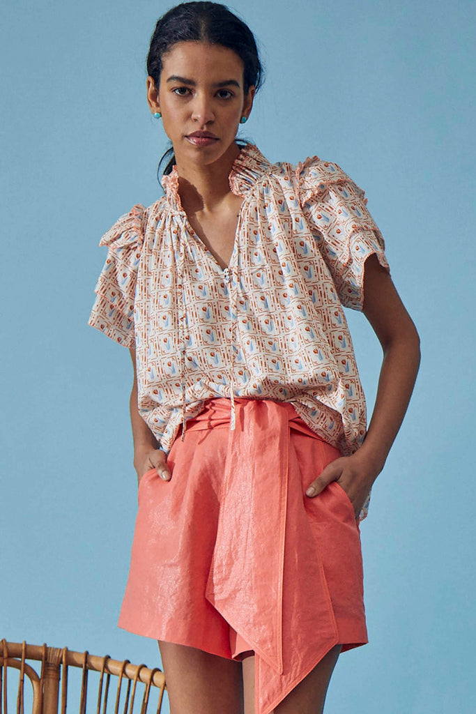 The Ashton shorts have front pleats, an optional tie sash and slant front and welt back pockets.