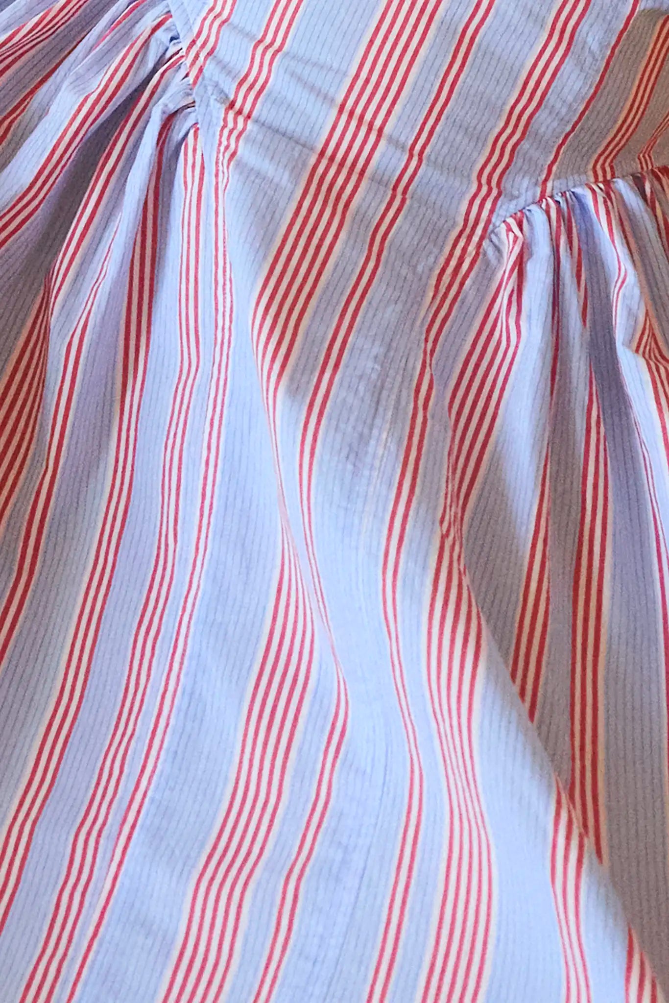 Close up of The Nantucket Dress in seaside stripe