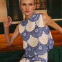 The Finkley Shorts paired with matching Nicki Top in Seabreeze Medallion, blue and white embroidery