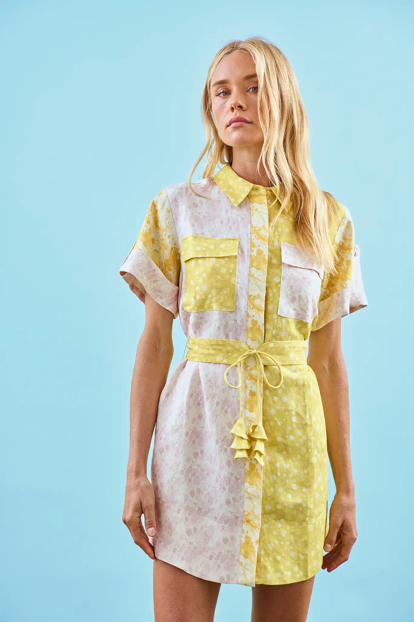 ルメール　SHIRT DRESS WITH DRAWSTRING Women's Blue Drawstring Waist Zip Neck Maxi Shirt Dress | ME+EM