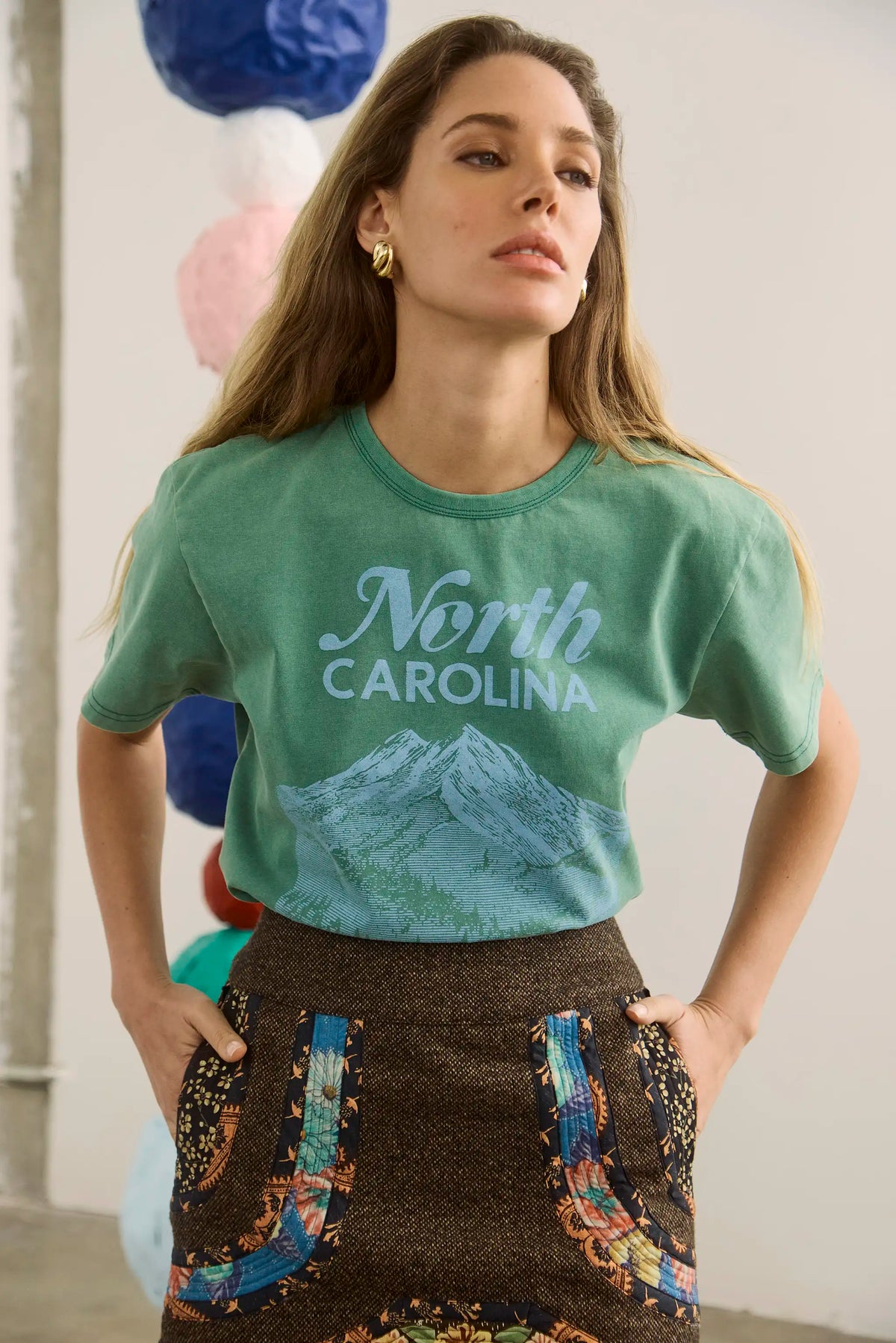 The Schulte Skirt in High Country Tweed paired with the North Carolina Tee. 