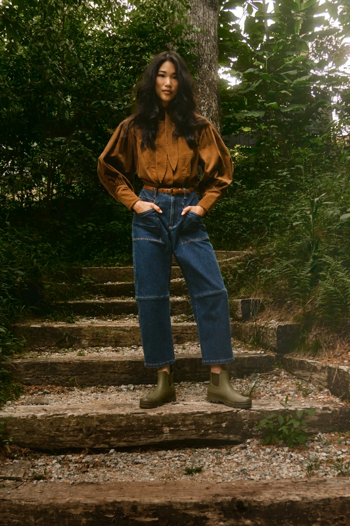 The Mallory Jeans in Blue Ridge Denim paired with the Odessa Top. 