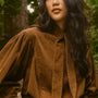 The Odessa Shirt in Khaki paired with the Mallory Jeans in Blue Ridge Denim. 