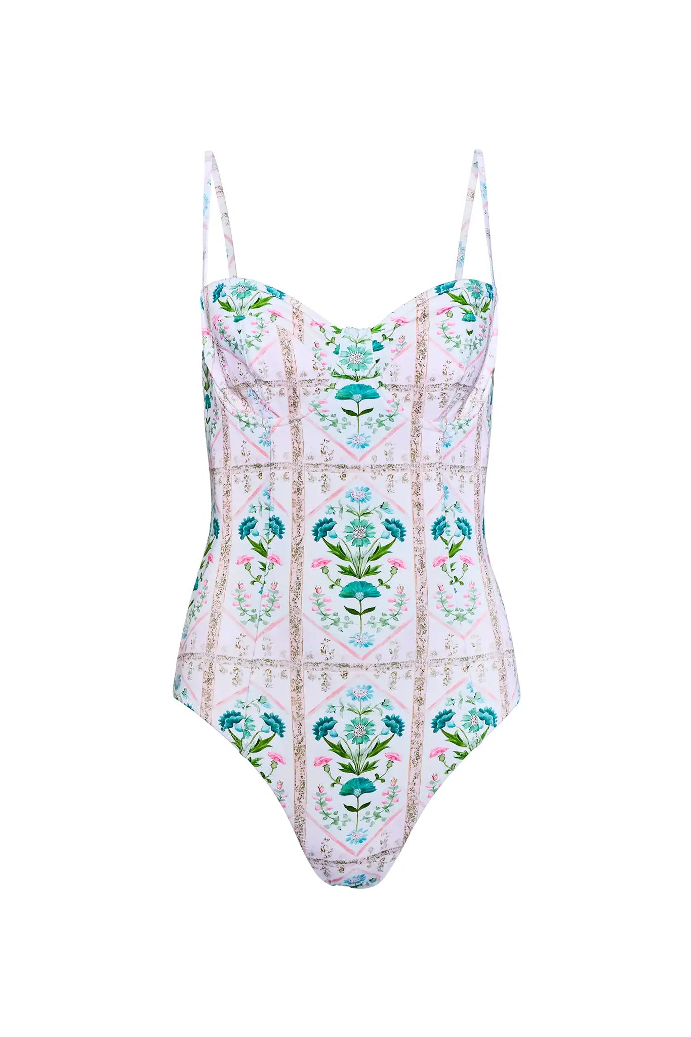 Underwire One-Piece Swimsuit in Pink Trellis.