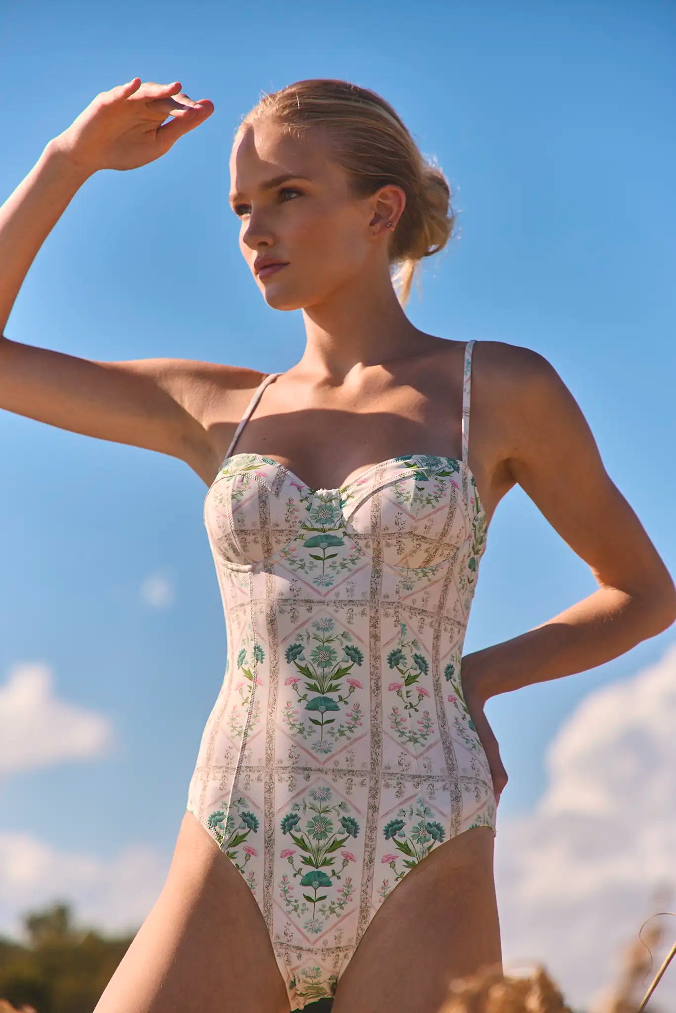 Underwire One-Piece Swimsuit in Pink Trellis.