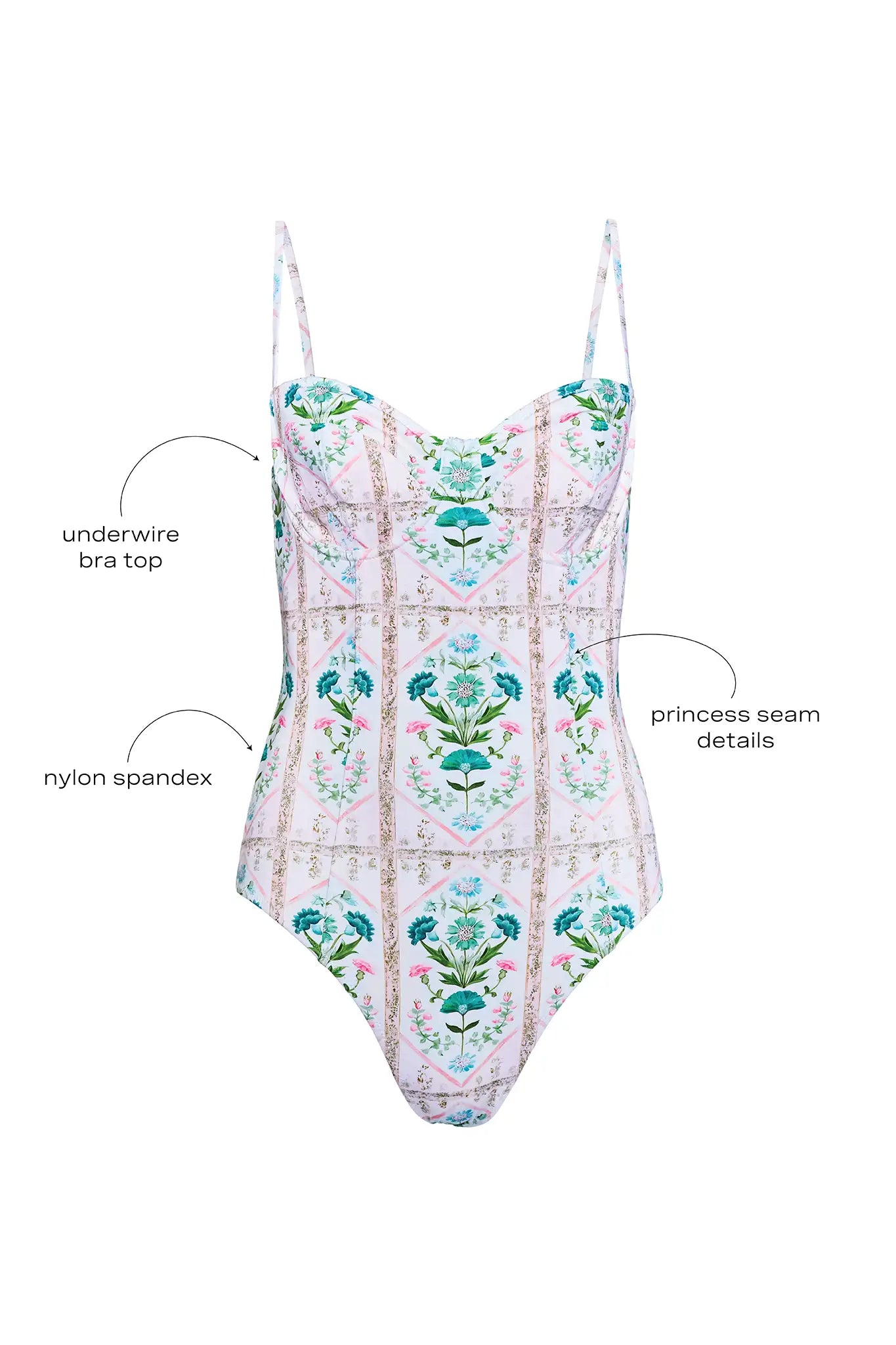 Underwire One-Piece Swimsuit in Pink Trellis.