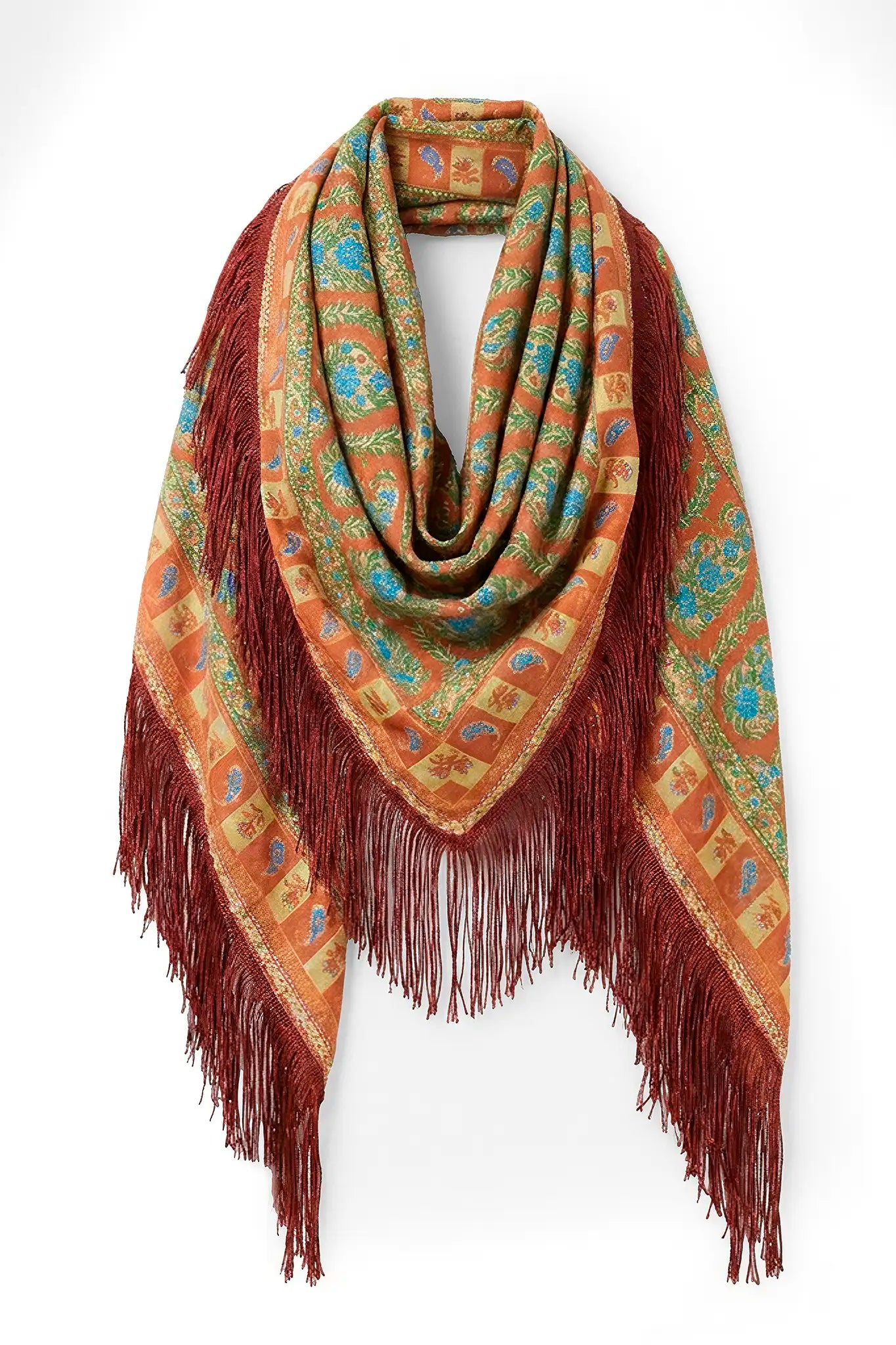 The scarf in Amber Glen Brown. 