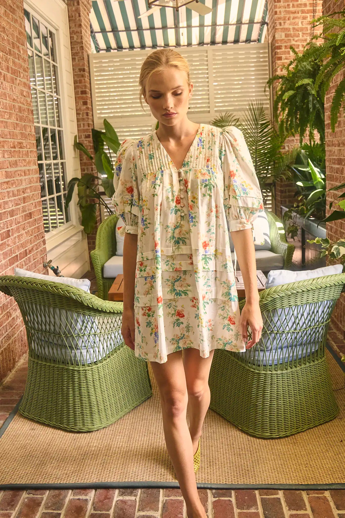 The Paige Dress in Falling Blossom on model