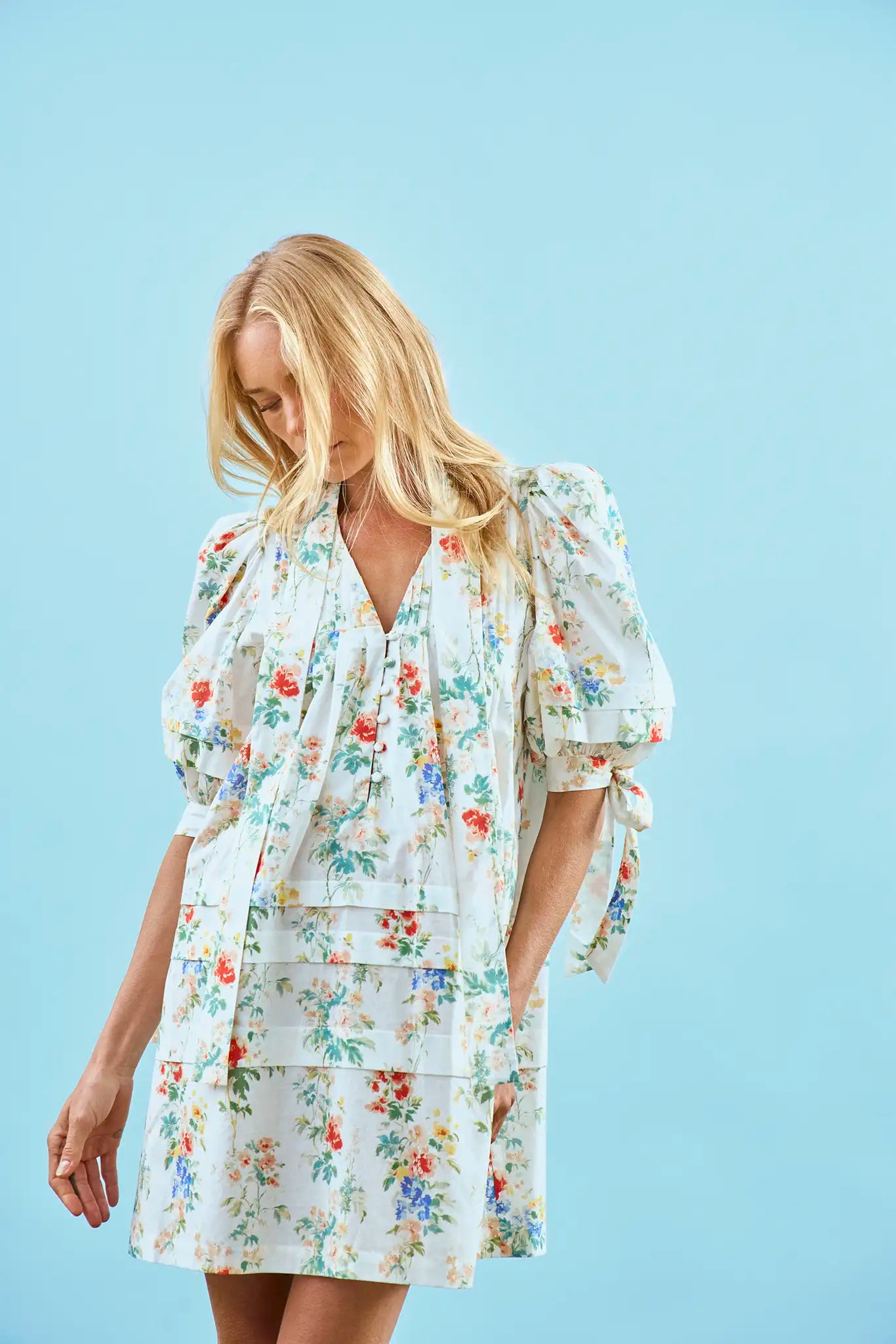 The Paige Dress in Falling Blossom on model