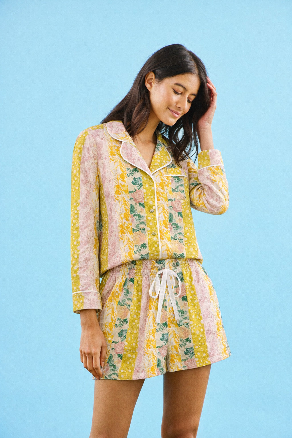 The PJ set in Floral Marble Mix.