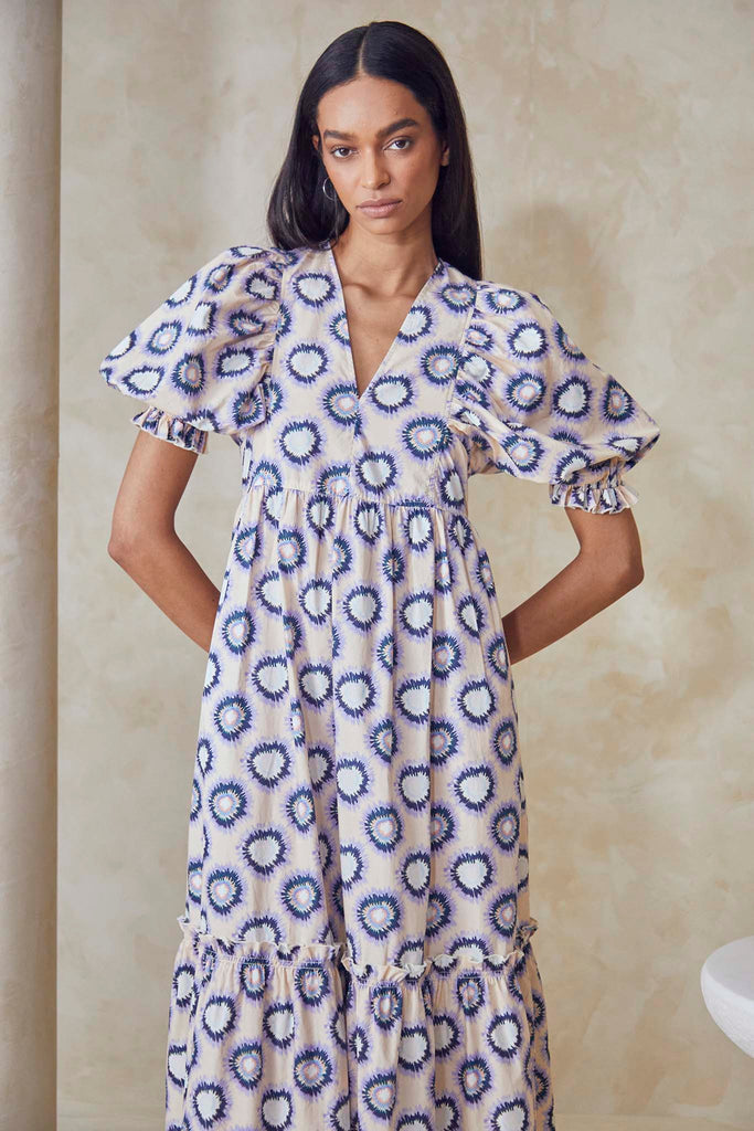 The Palmer dress is back for fall in a lightweight cotton poplin in a new London Rain print.