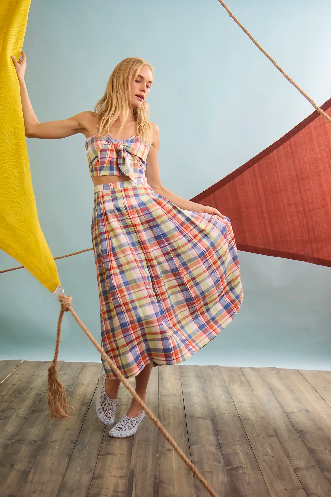 The Maison Skirt in Harbor Club Madras paired with matching Pearl Top.