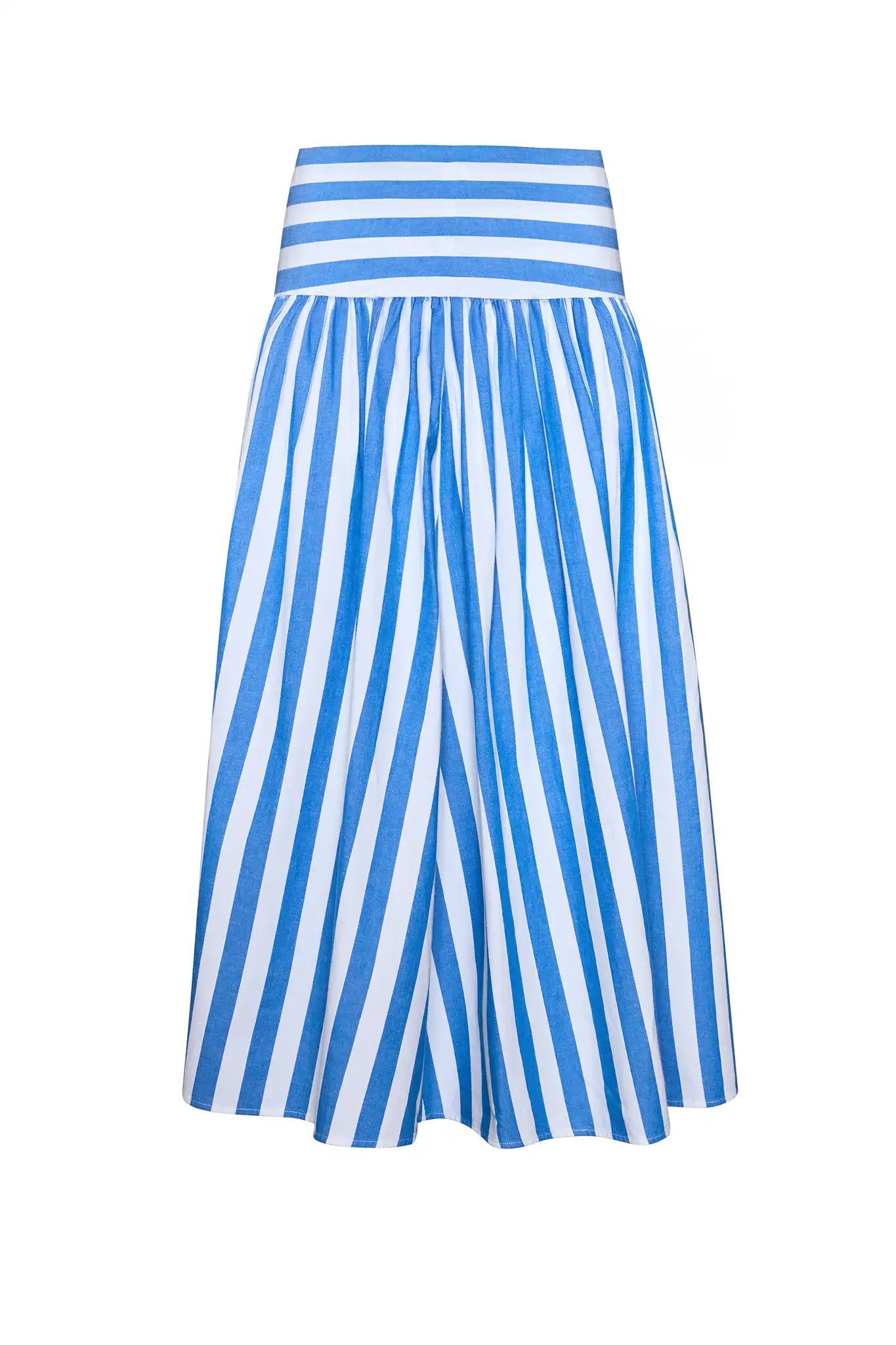 The Alyssa Midi Skirt in blue and white stripe.