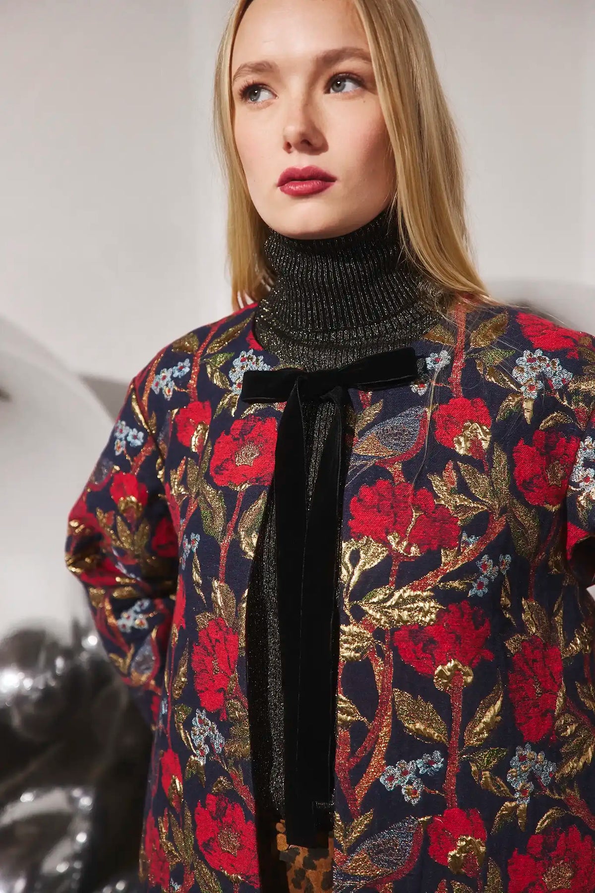 The Portman Coat in Palais Floral Gold paired with the Hills Pants.