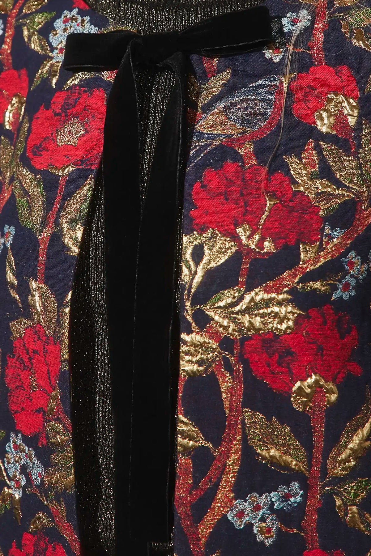 Close up of the Portman Coat in Palais Floral Gold. 