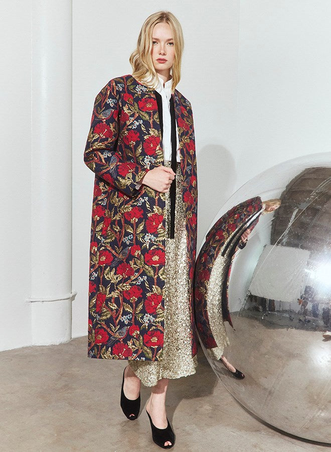 The Portman Coat in Palais Floral Gold paired with the Hills Pants.
