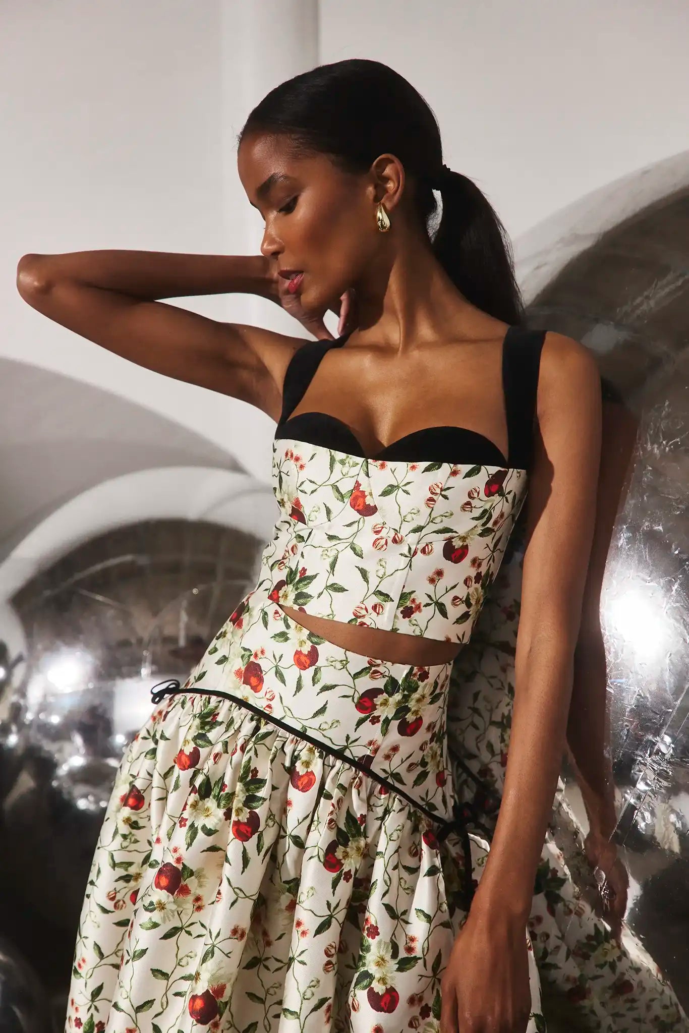 The Nolita Skirt in Camellia Ivory paired with the matching Ralston Bustier Top.