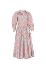 Shirtdress in lightweight cotton sateen with a sunburst circle skirt & voluminous sleeves