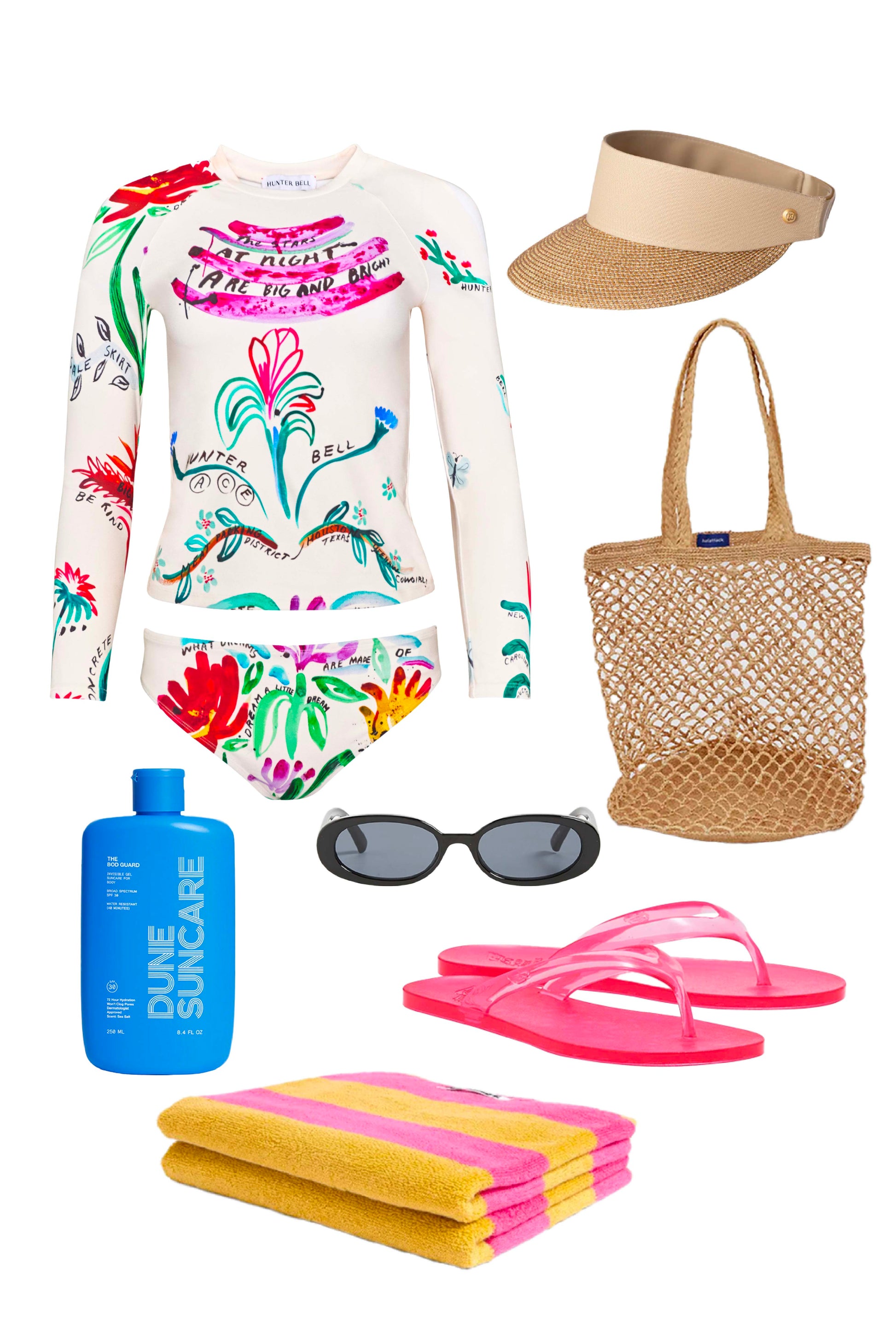 A long sleeve rash guard and low-waisted bikini bottom in our anniversary print.