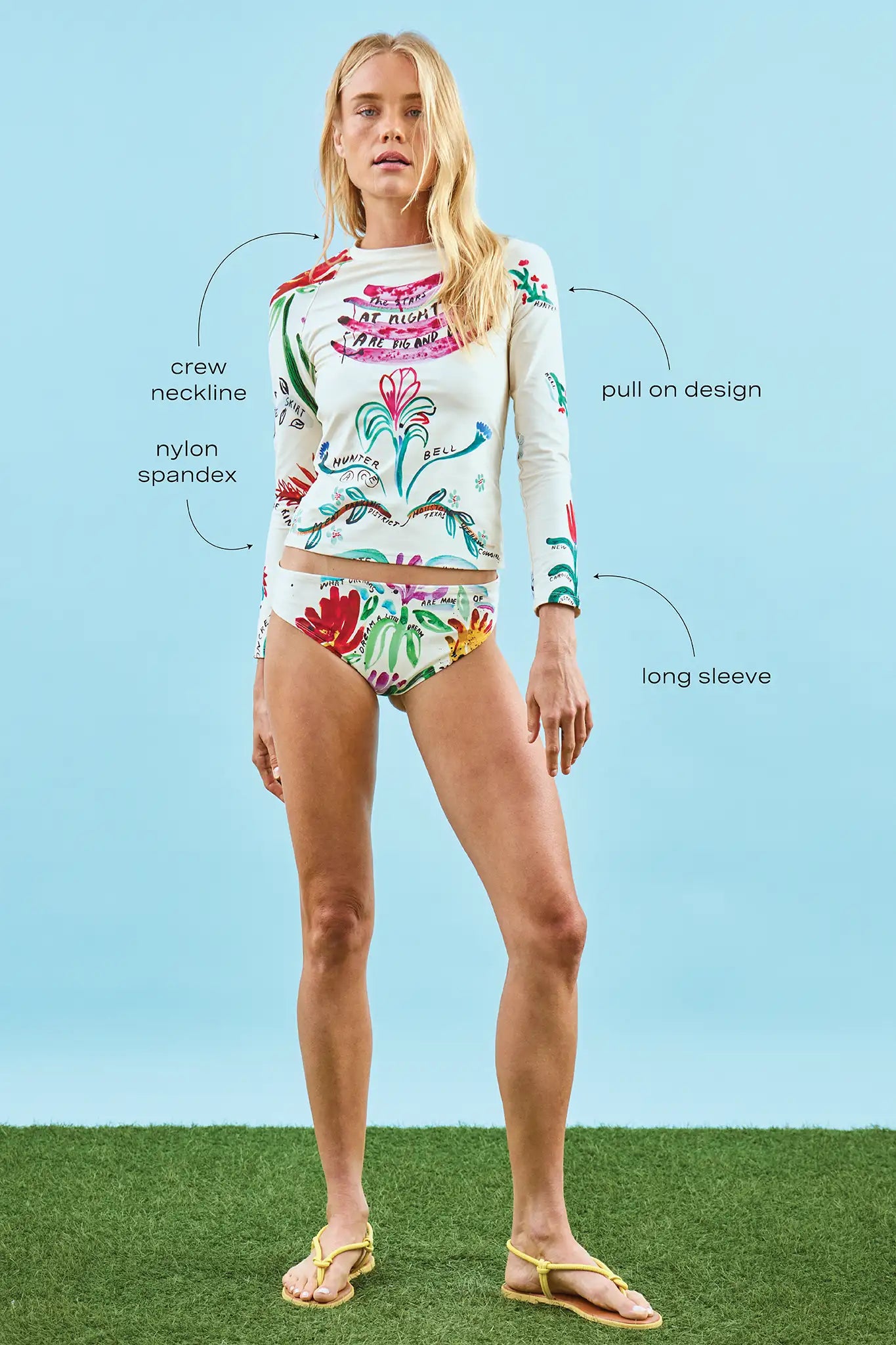 A long sleeve rash guard in our custom anniversary print.